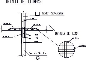 جزئیات اتصال ستون دایره ای و ستون مربعی در دال بتنی 