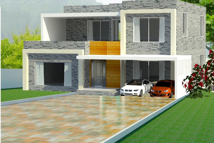طرح 3 بعدی خانه با پارکینگ رویت